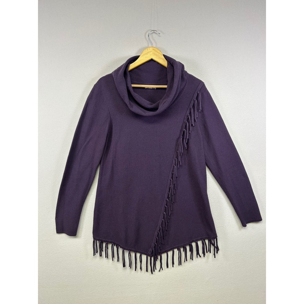 Boho Western Croft & Barrow Womens Large Purple Cowl Neck Fringe Knit Sweater